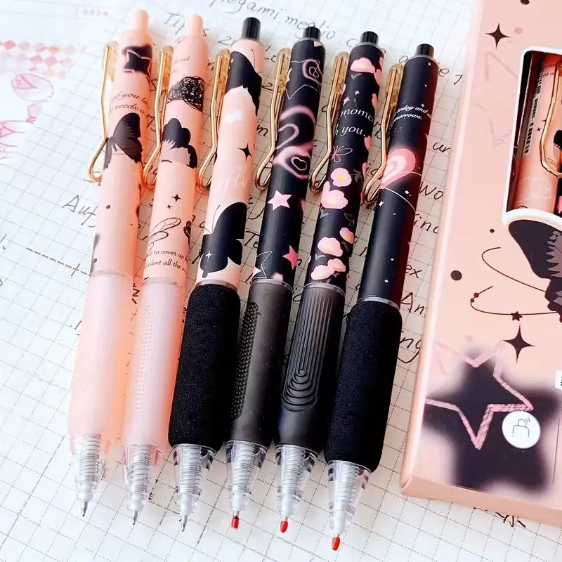 Cute Butterfly Design Gel Pens Set, 6/18pcs Ink Quick-Drying Click Type, 0.5mm Medium Point for Students & Office Use