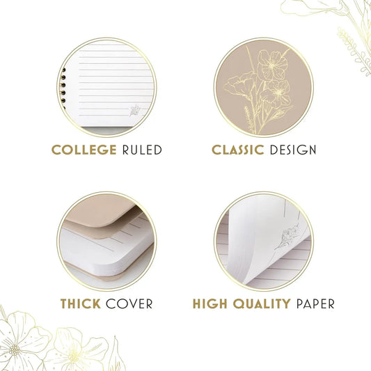 Notebooks for Work, Small Cute Beige Hardcover Spiral Journal 6x9, 100 Pages | Aesthetic College Ruled Notebooks & Writing Pads for Women, Students, Office, School, Thick Paper