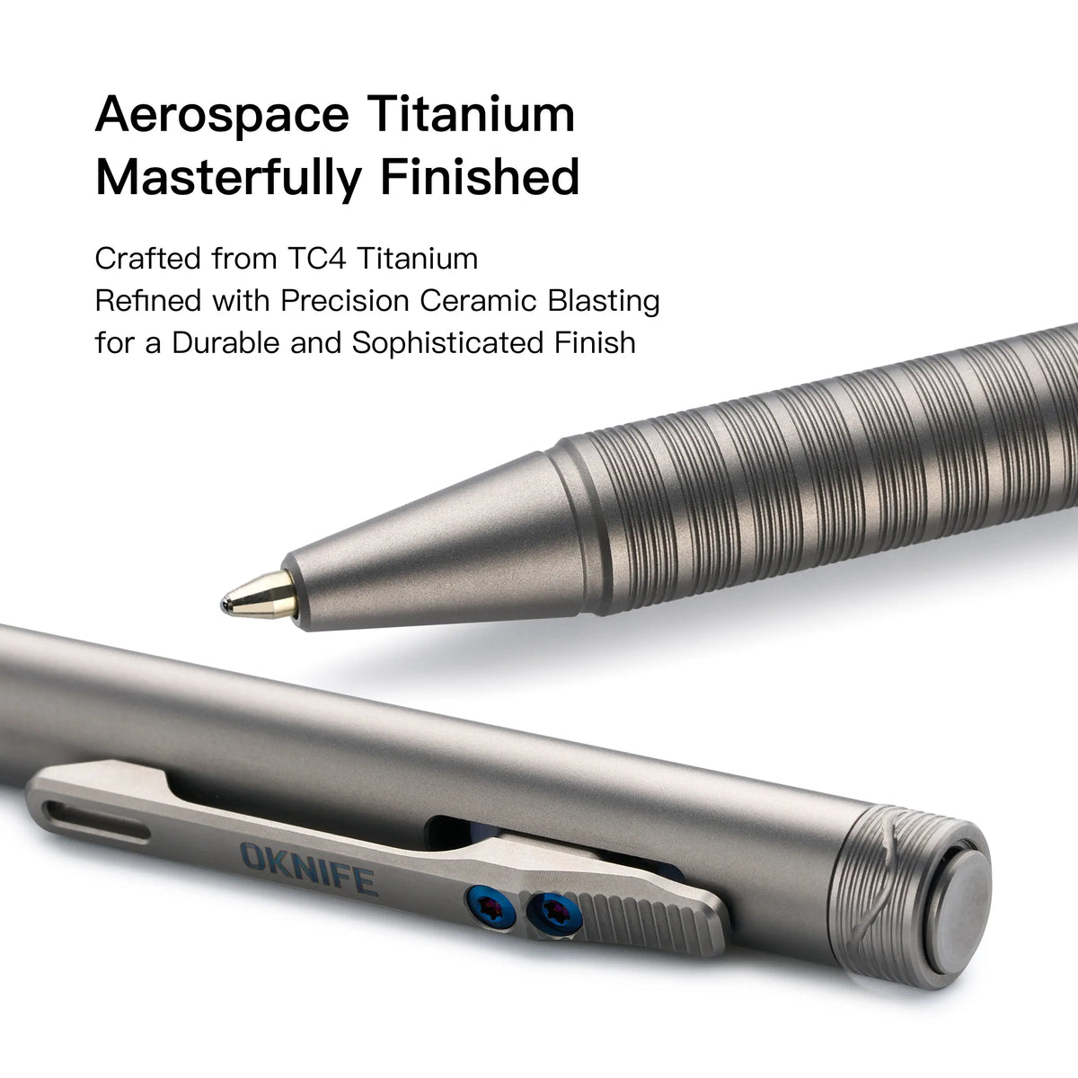 OKNIFE B1 Ti Titanium Unique Pen - Ingenious Clip-Action Mechanism, Lightweight Minimalist EDC Items, Smooth Writing Pen for Adults, Office Working Tasks, Father's Day Gifts with 2 Refills toolupgrade