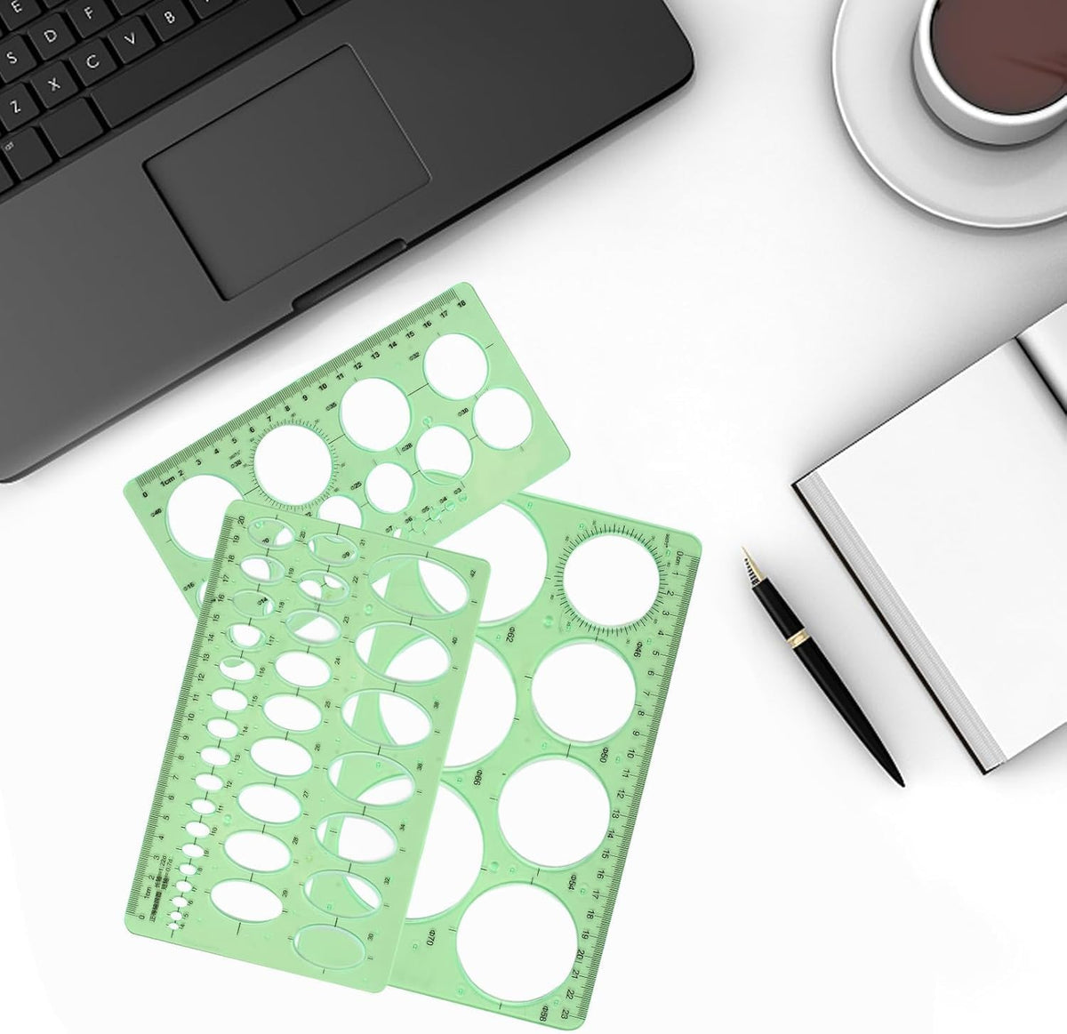 5PCS Circle Template Measuring Geometry Ruler Geometric Drawings Stencils Rulers, Plastic Circle and Oval Measuring Templates(Green)