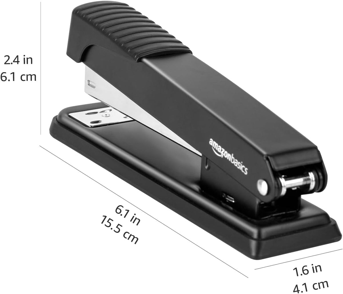 Amazon Basics Full-Strip Metal Office Desktop Stapler, 20 Sheet Capacity, Non-Slip, Black, 3-Pack