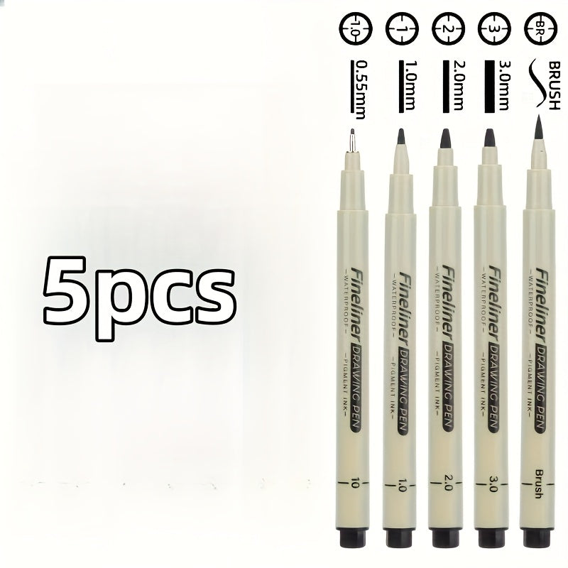 Multi-Line Drawing Pen Set: 5/6/9pcs Black Fine Waterproof Ink Pens for Document Writing, Line Art Painting, Dot Journaling, Sketch Outlines & Cartoon Animation – Essential Office Accessories for Professional Artistic Use