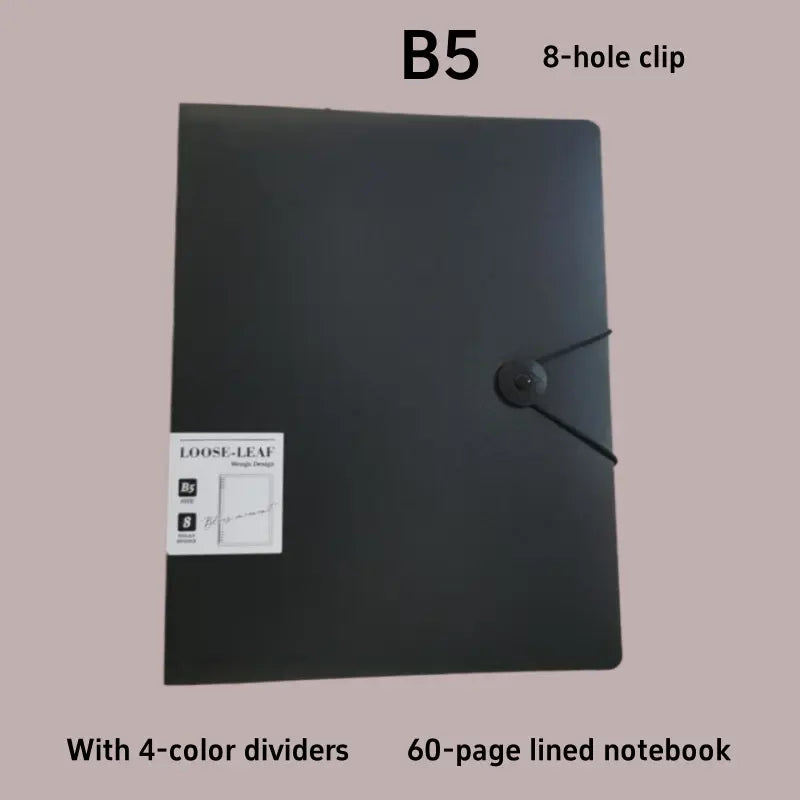 A5/b5 Loose-Leaf Notebook with Removable Metal Clip, 60 Pages of Ruled Paper, One-Button Design for Easy Refills, Refillable, Ideal for Office, Meetings, Study, Notebook for work