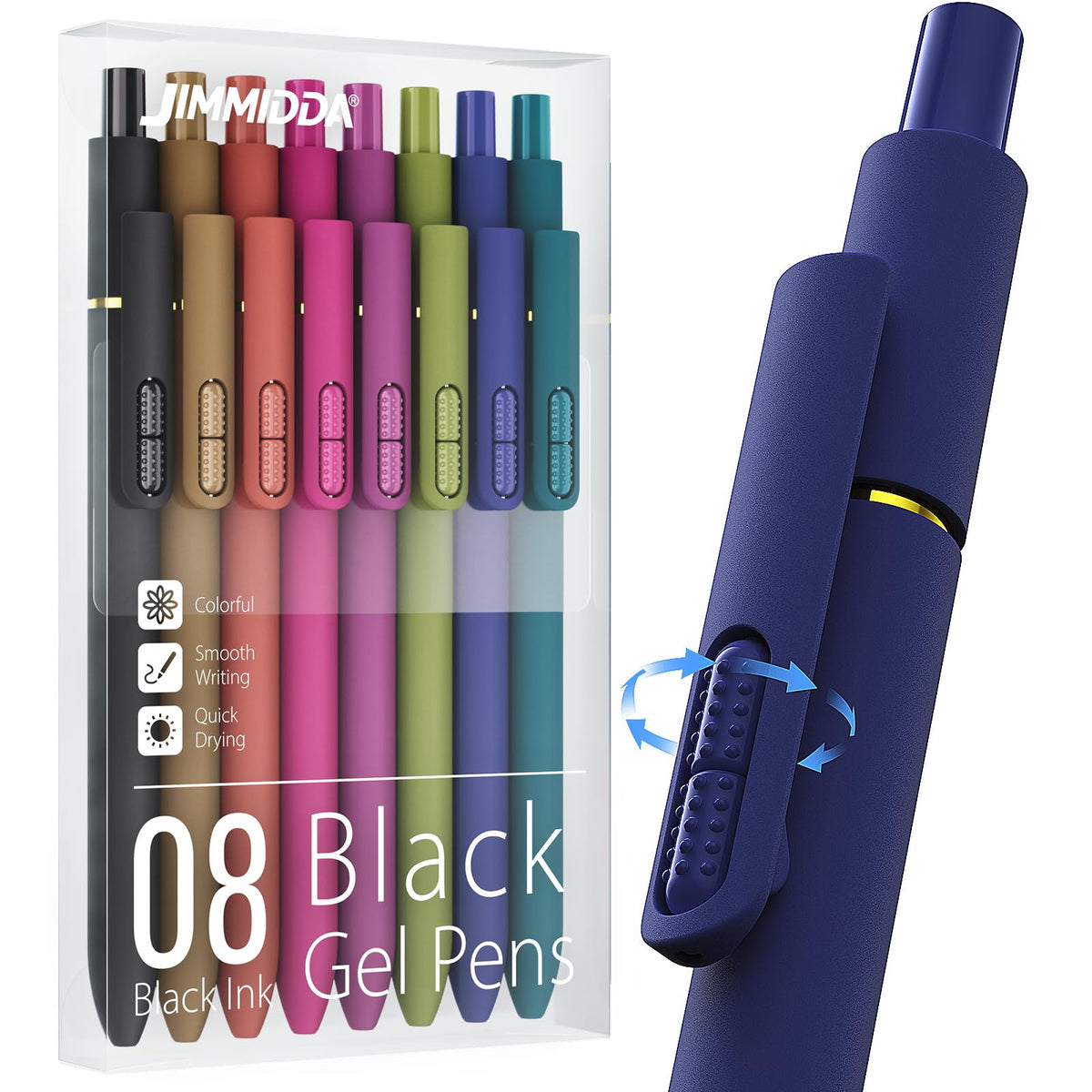 8 Pack Gel Pens, Black Ink Quick-Drying No Smudge with Fidget