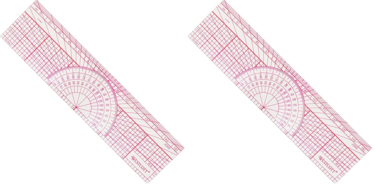 Westcott Engineers' Protractor Ruler, Dual-Scales Cm and Tenths-Inch, Back-to-School, School Supplies, Classroom Supplies, 6-Inch