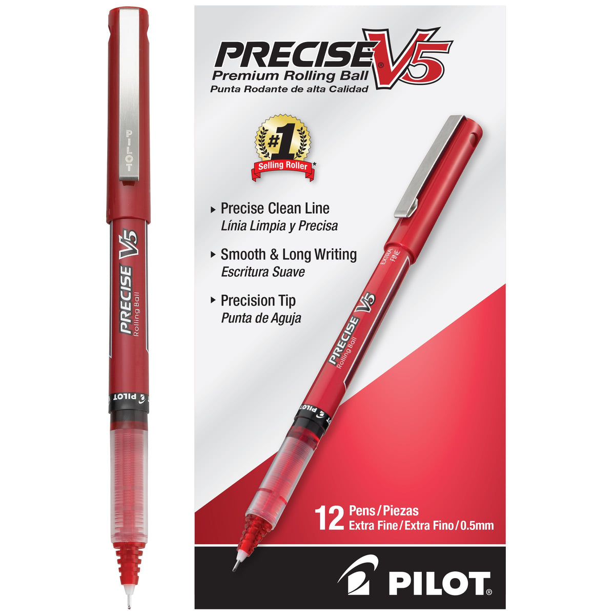 PILOT Precise V5, Extra Fine Point 0.5 mm Black Pens, Black, Pack of 12