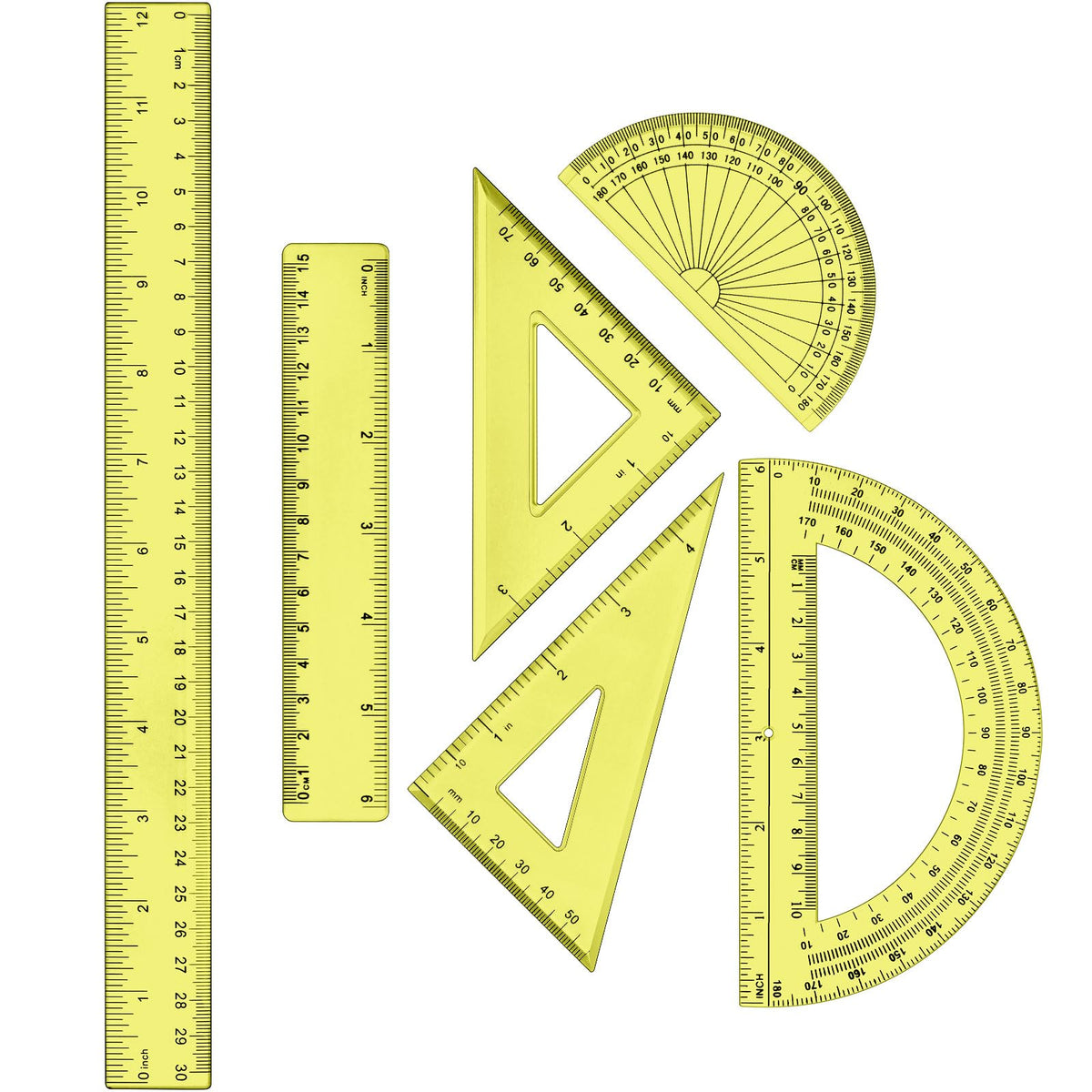 Tenare 6 Pcs Math Geometry Ruler Set, Protractor Triangle School,Clear