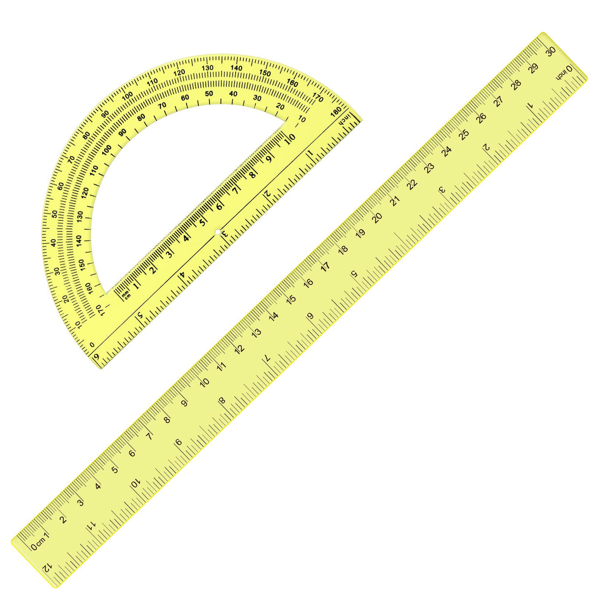 Zonon 2 Pcs 12 Inch Clear Ruler and 6 Inch Plastic Protractor Set, Clear