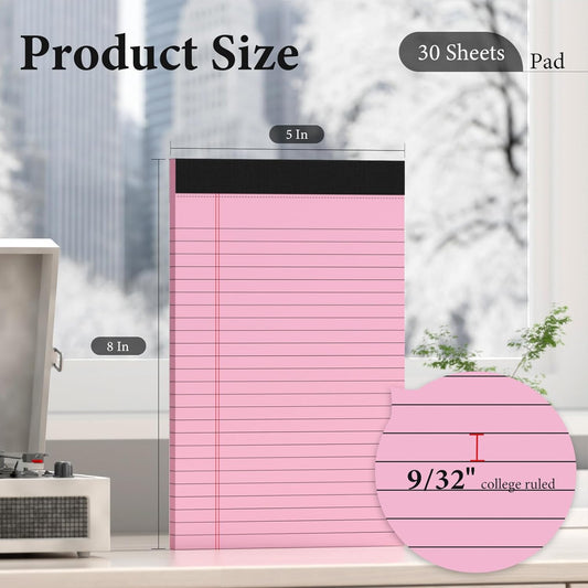 12 Pack Colored Note Pads 5" x 8" Legal Pads College Ruled Lined Paper with Micro-Perforated Writing Notebook 30 Sheets per Pad (360 Total Pages) Small Notepad for School, Office & Home Supplies