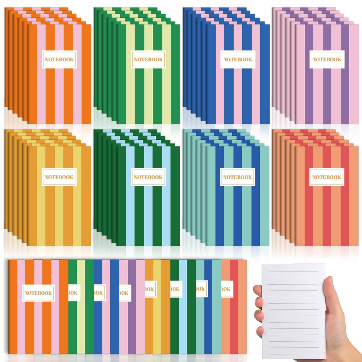24 Pack Colorful Striped Mini Notebook Bulk Colorful Striped Small Lined Notebooks Set Pocket Journal Notepads for Back to School Students Teachers Employee Classroom Prize Office Supplies 5x3 Inch