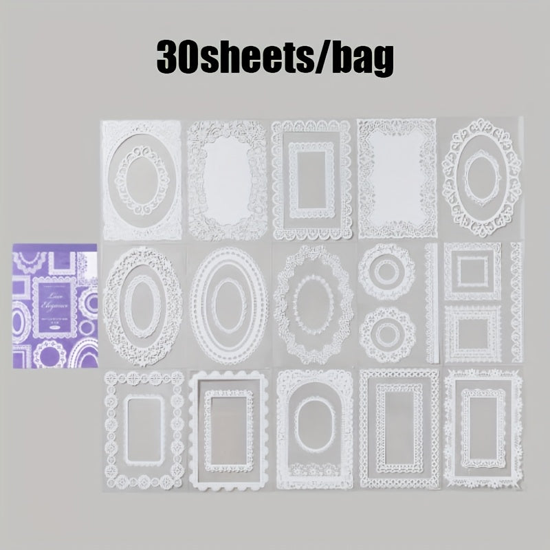 A Notebook with 30 Sheets of Office Stickers, Made of PET Material, Featuring a Lace Museum Series with Lace-Themed Stationery And Decorative Stickers for Various Occasions, Suitable As Gifts for Holidays And Birthdays
