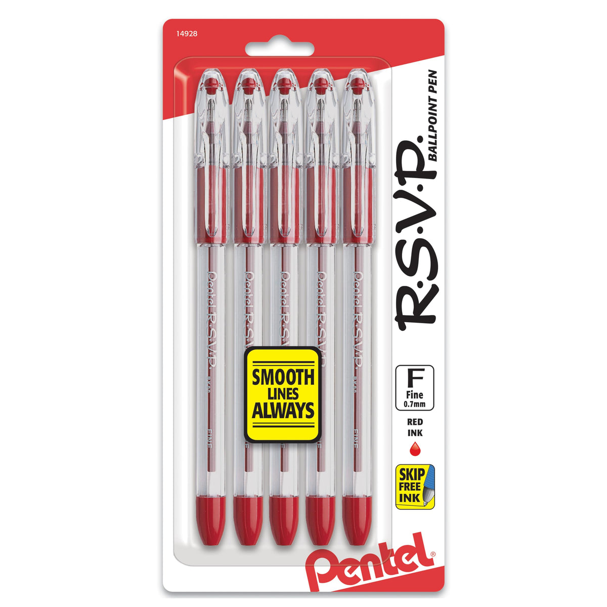 Pentel RSVP Ballpoint Pen, (0.7mm), Fine Line, Black Ink, Pack of 5 (BK90PF5A)