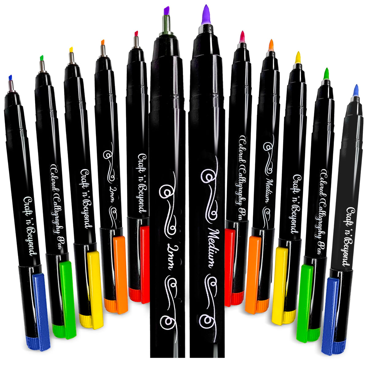 Craft 'n' Beyond Calligraphy Brush Pens Pack of 3 Small, Medium and Large Markers for Hand Lettering, Art Drawing, Sketching, Scrapbooking, Writing, Journaling - Beginner Kit with Fadeproof Black Ink