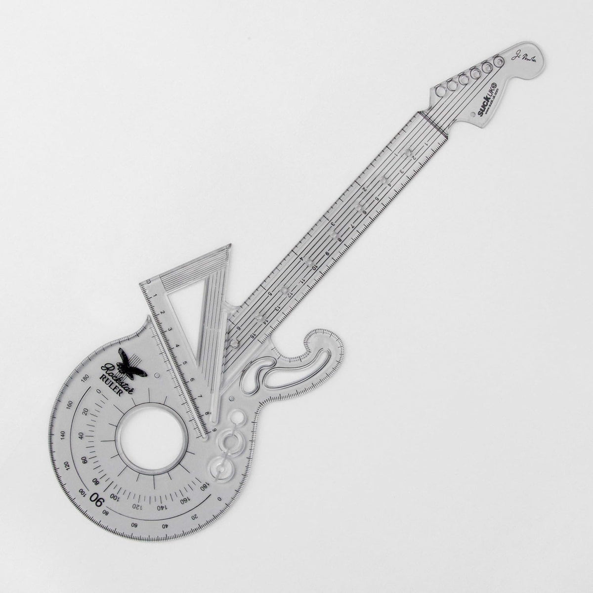 Suck UK Rockstar Ruler | 15 cm Ruler, Protractor & 60° Set Square | Geometry Set | Clear Shatterproof Ruler | Math Set | Clear Plastic Ruler | Music Stationery Ruler Set