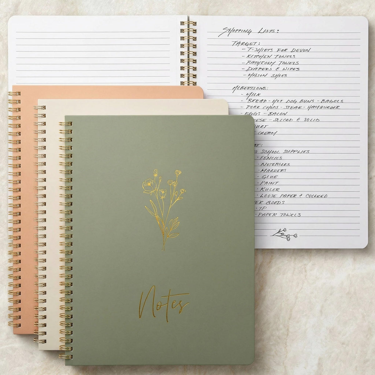 Aesthetic Spiral Notebook Set of 3 For Women - Cute College Ruled 7x5