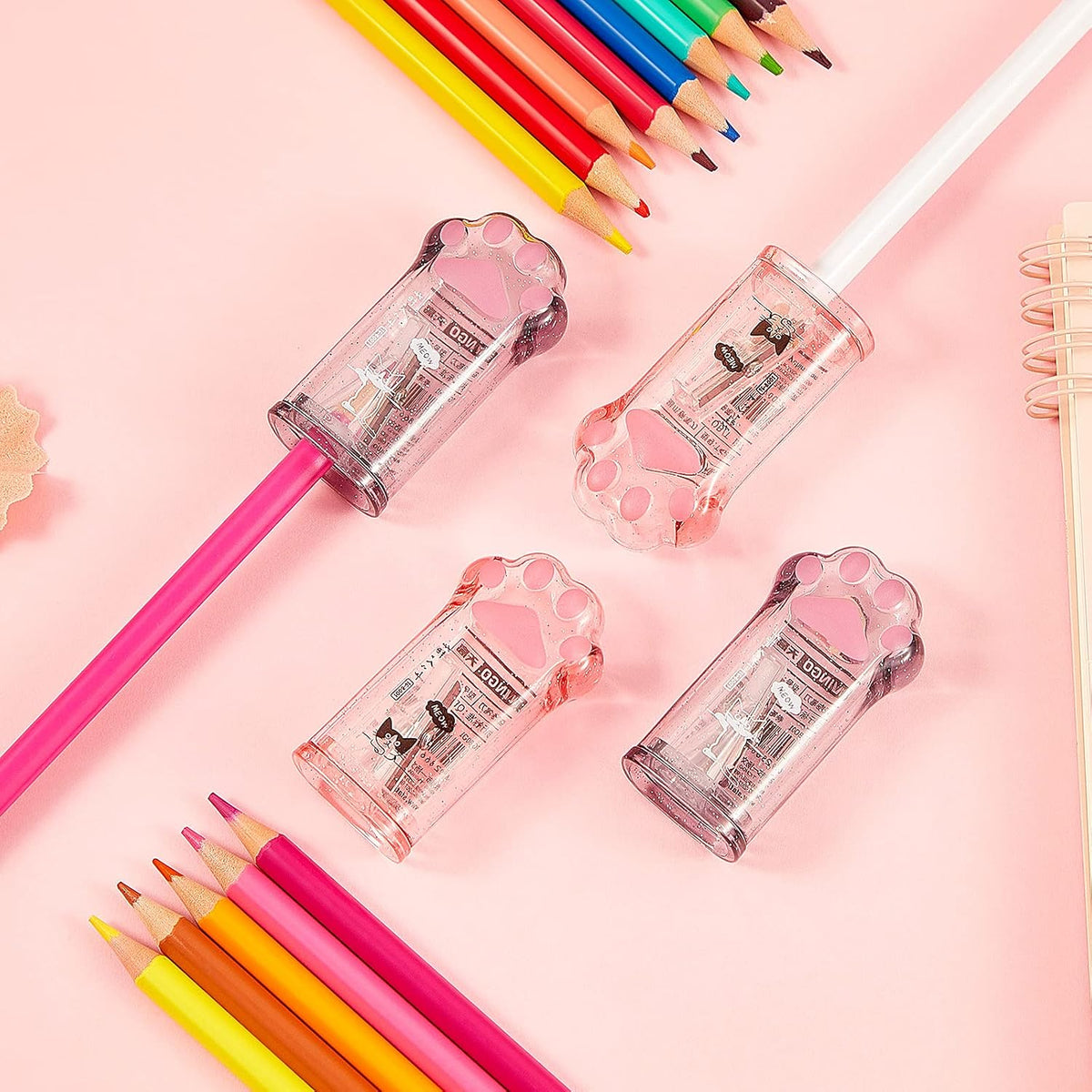 Chinco 4 Pcs Cat Paw Pencil Sharpeners Manual Cute Sharpeners for Kids