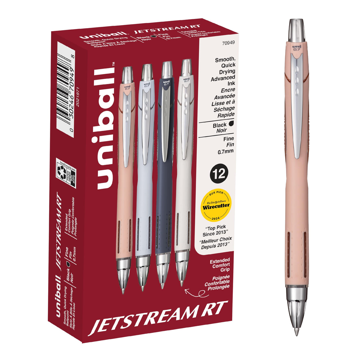 uniball™ Jetstream RT Ballpoint Pens, Black Ink, 0.7mm Fine Point, 3 Count