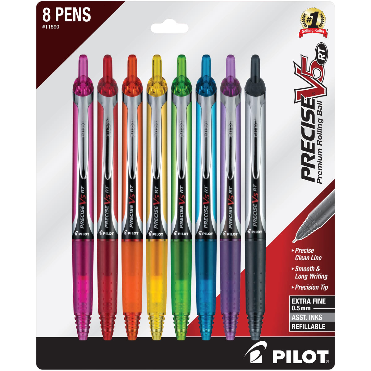 PILOT Pen 26095 Precise V5 RT Refillable & Retractable Premium Rolling Ball Pens, Extra Fine Point (0.5mm), Assorted Colors, 7 count