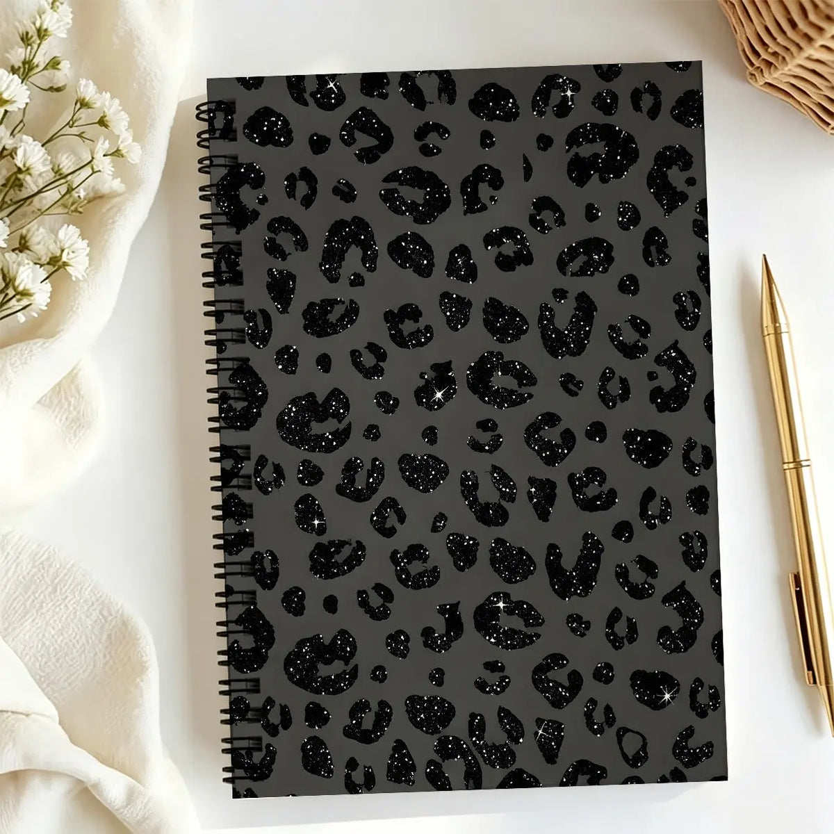 Gold Leopard Print Spiral Notebook, Dual Spiral Binding, 60 Pages Lined Blank, Ideal for Daily Inspiration, Planning, Study Notes, Spiral Bound Notebook