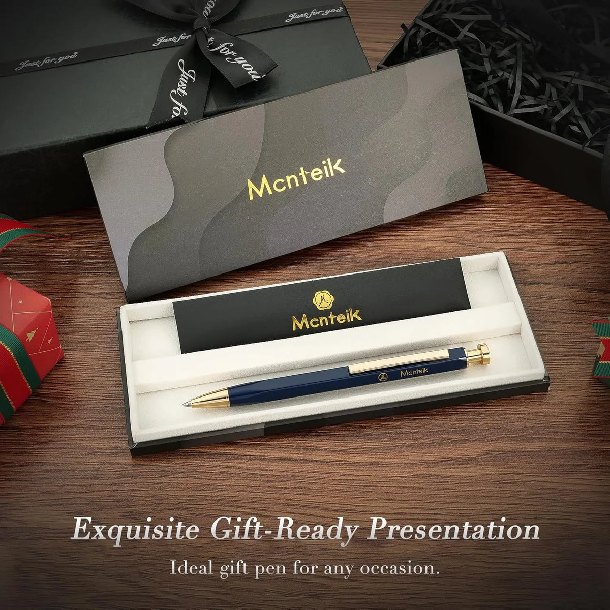 Blue Gel Pen-Stunning Click Pen with 24K Finish, Hexagonal Design, ADMOK Black Refill, Set for Men & Women, Professional Executive Office, Nice Fancy Retractable Pens