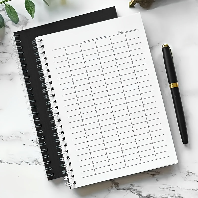 A5 Spiral Bound Grid Paper Notebook 100 Pages Blue/Black Textured Cover Horizontal/Vertical Layout Options for Time Tracking Ranking Accounting Inventory Management Activity Planning Grid Notebook