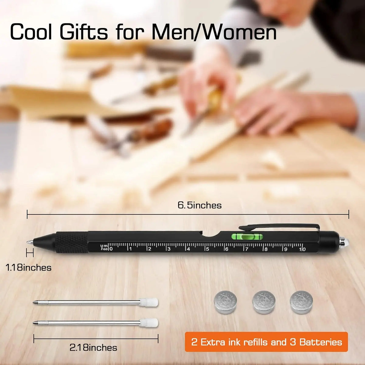 Aluminum 9-in-1 Compact Pen Tools Kit - LED Light, Bottle Opener, Ruler, Stylus Included - for Office, DIY Home Repair - Ideal Birthday Gift for Men - 2 Pack Value Set,sohochic