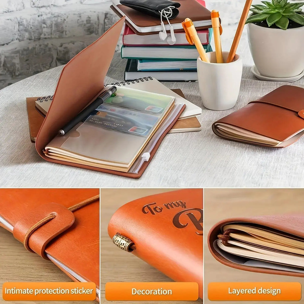 Faux Leather Refillable Journal Notebook - 140-Page Cute Paper Notebook with Heart Motif, Retro Aesthetic Romantic Office Stationery, Gift for Female Adults (Plain Pages),sohochic