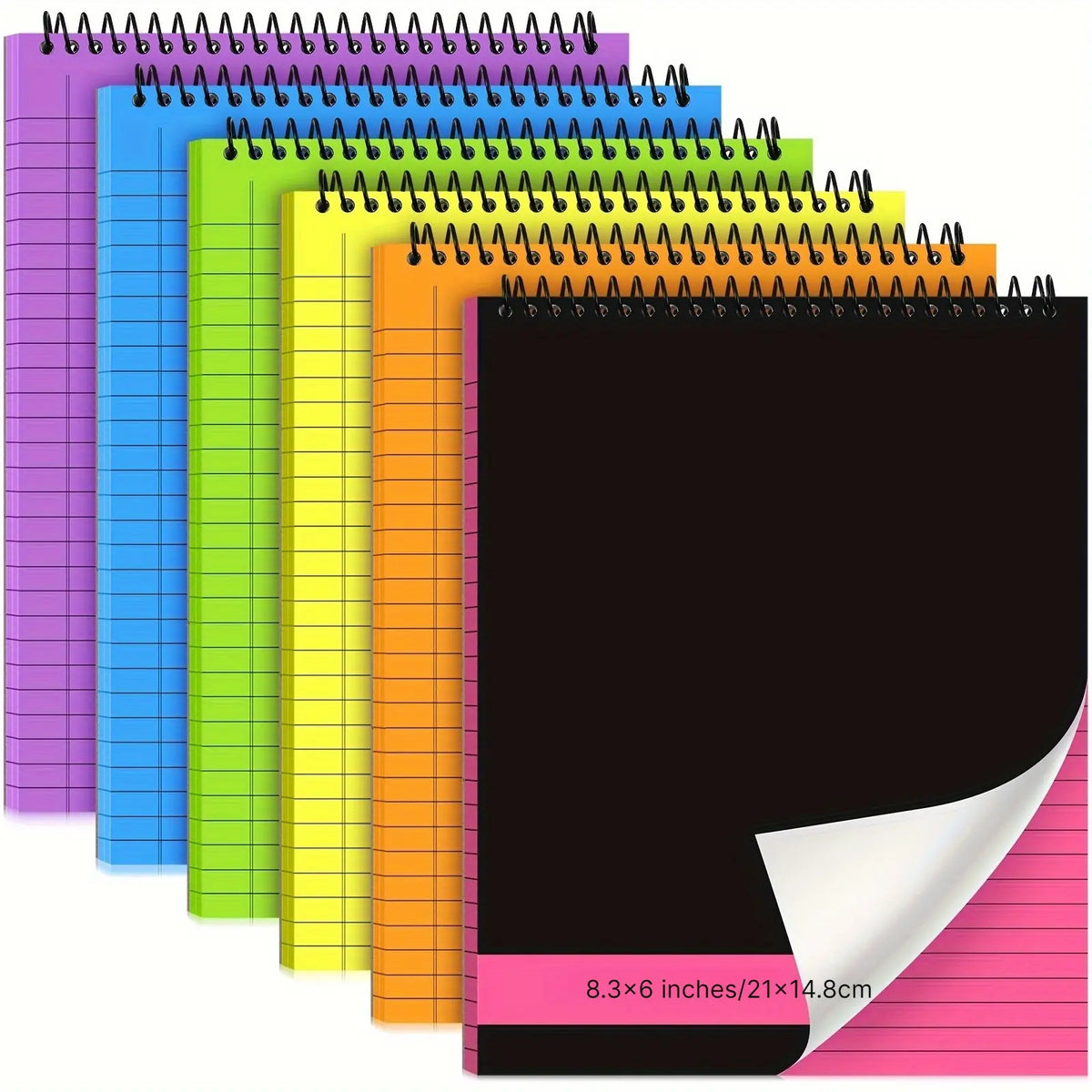 6 Pack Spiral Bound Notebooks, Plastic Hardcover Lined Notebooks, 70 Sheets, Waterproof Wear Resistant Colorful Notepads, School Supplies for Students Office, 2 Sizes,sohochic
