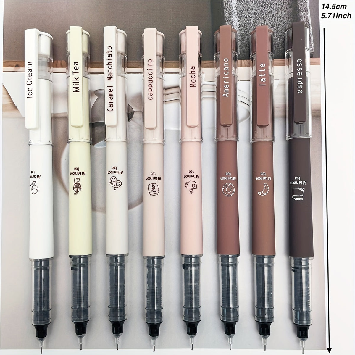 6pcs/8pcs Coffee Theme Liquid Quick-Drying Ink Gel Pens, No Smear Soft Touch Pens for Note Taking Drawing School& Office Supplies
