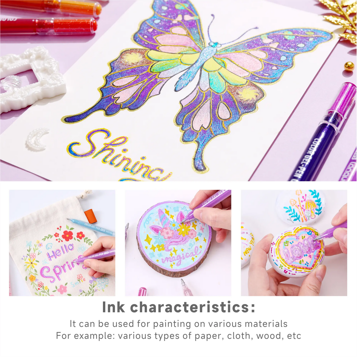 Languo 72 Metallic Glitter Gel Pens - Aesthetic Pens, Colorful/Glitter Drawing & Painting Supplies, Office Stationery, Ideal for Girls to Ignite Spark of Creativity, Adult Coloring Books