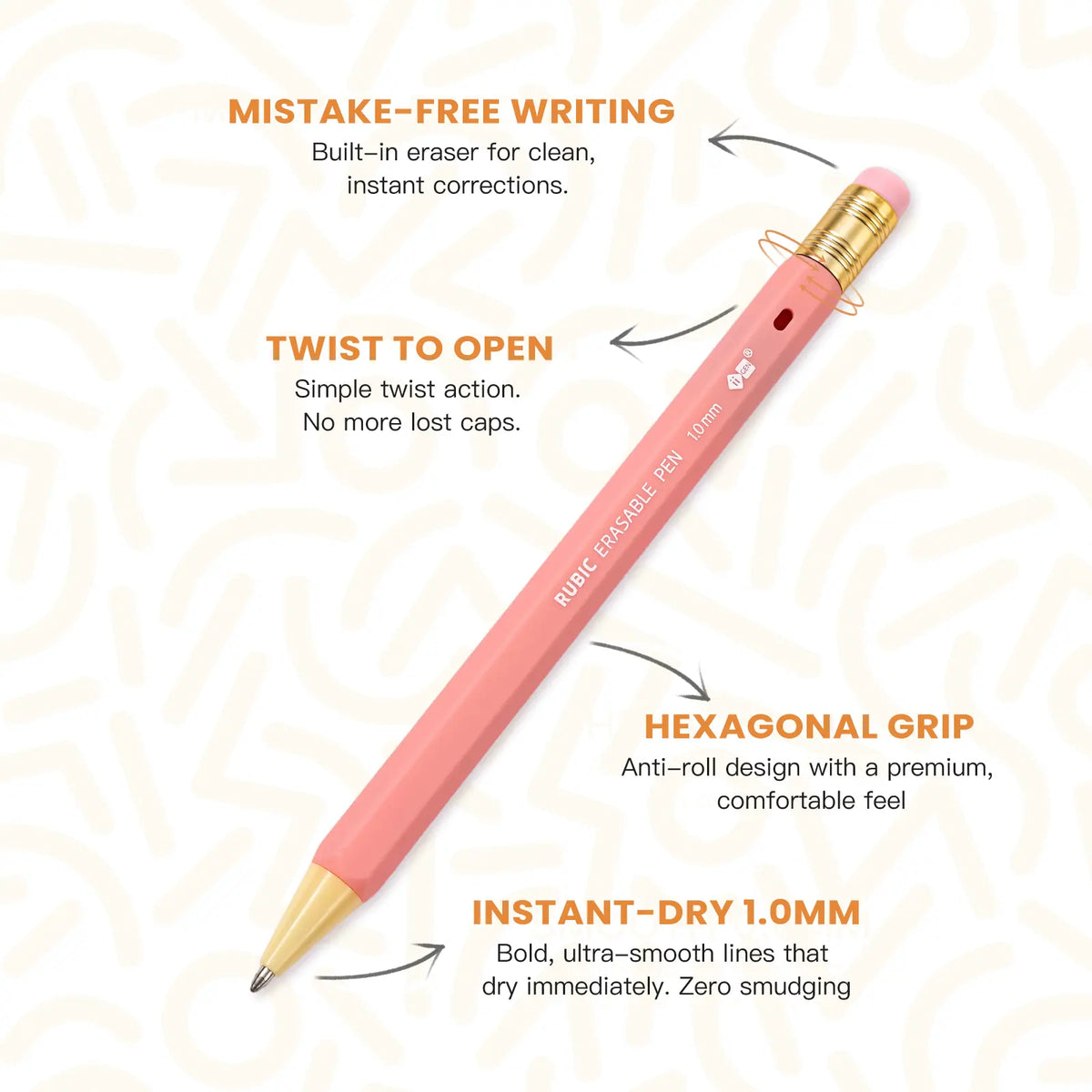 iiGEN x Creative Lettering RUBIC Erasable Gel Pen - 1.0mm Bold Point, Quick-Dry Ink, 12/24 Colors, Back to School College Supplies, Office Accessories, Journaling & Office Use