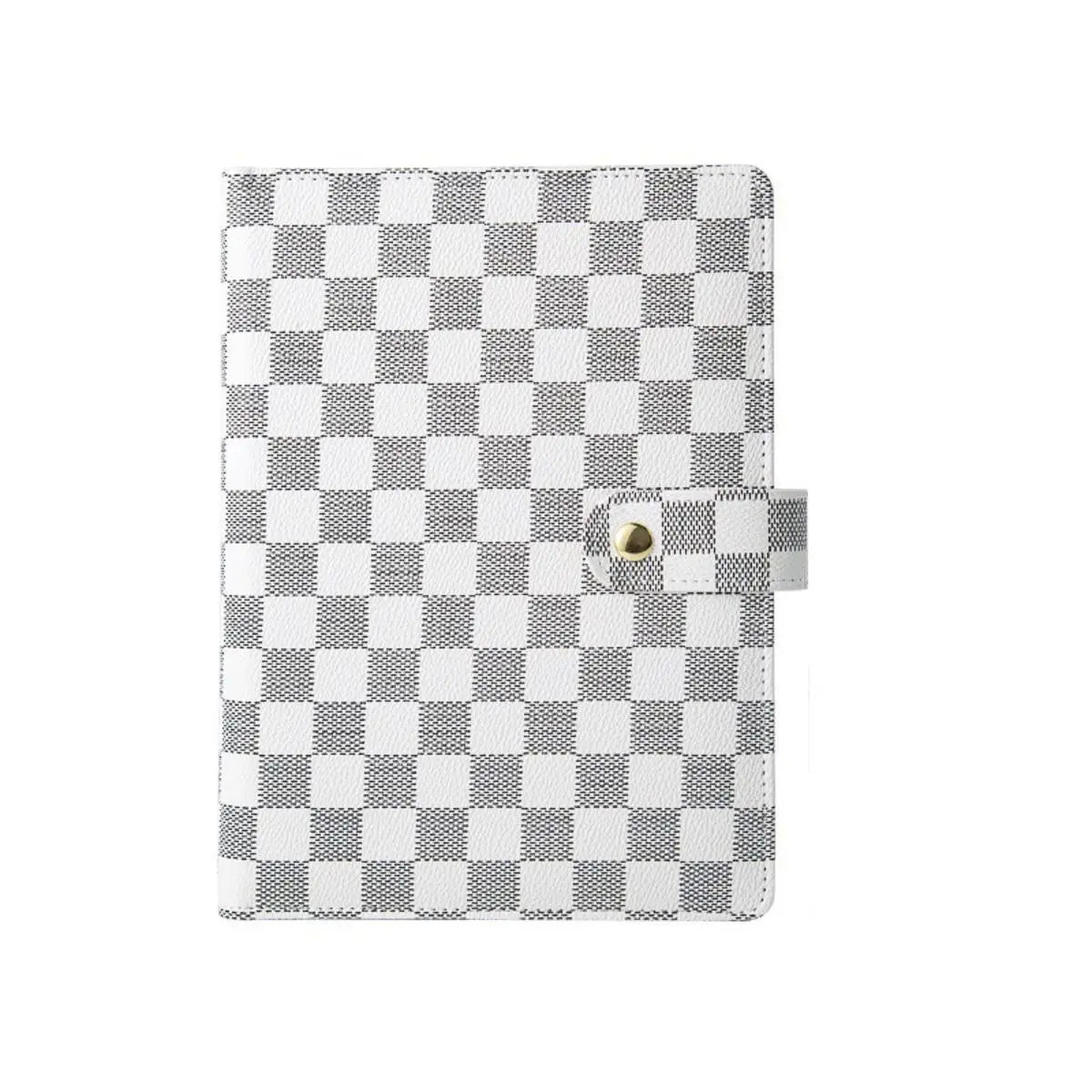 A5 Grid Brown Faux Leather Modern Plaid Study Notebook, Detachable Refillable Inner Pages, Multi-Functional Storage Organizer, Ideal for Work Task Management