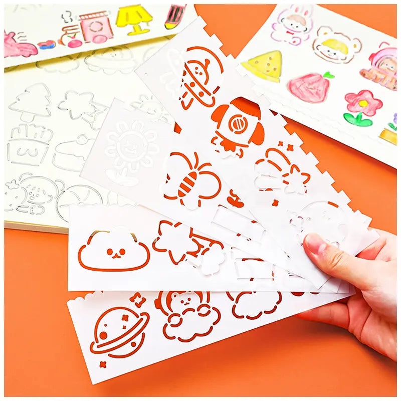 Cartoon Hand Drawn Ruler Student School Study Supplies 24-Piece DIY Handwritten Report Card Cutout Template Painting Multifunctional Border Ruler