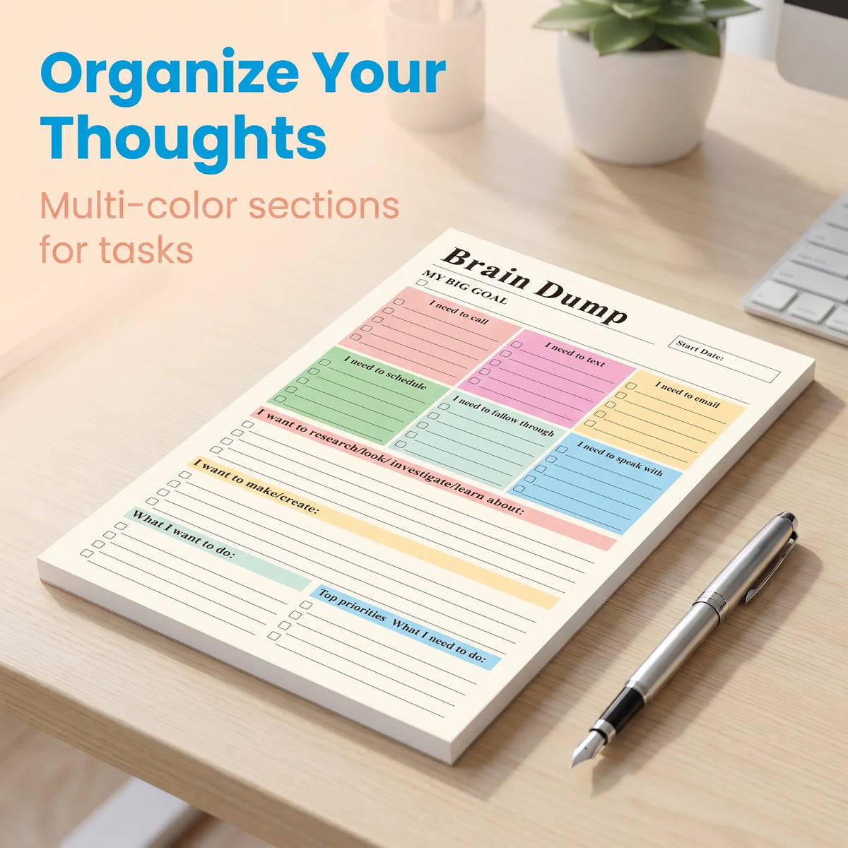ADHD Multi-Section Daily Brain Dump Productivity Planner Notepad - 50 Pages Tear-Off Sheets (8.5x5.8in), Office Planner,Task Organizer, To-Do List, Priorities Tracker,Schedule Pad, Focus Tool, Halloween Gifts,sohochic
