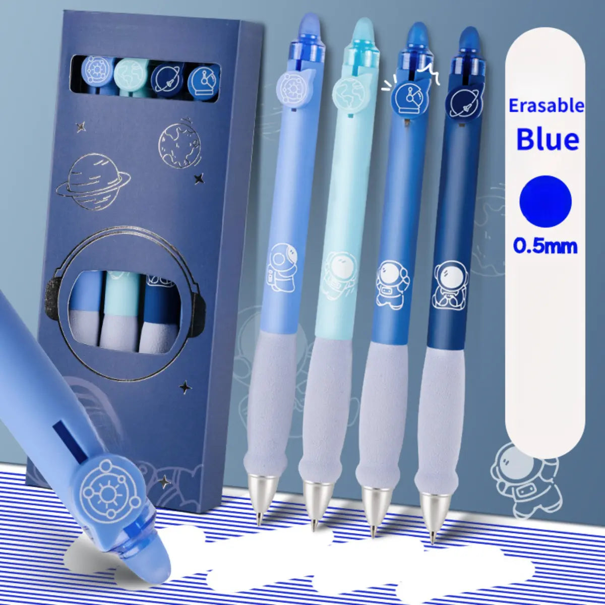 8 erasable gel pens with a starry sky blue design theme, simple solid colour style, soft cloud grip, smooth continuous ink, quick drying, suitable DIY study office writing with black blue large capacity gel ink,back to school,back to school haul