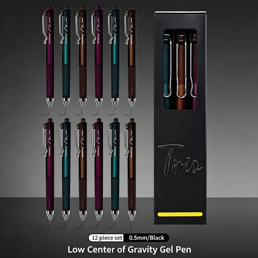 New Black High-Capacity Neutral Pens (3-Pack) - Dark Business Plain Design, Low Center of Gravity, Triangular Grip Posture Correction, ST Nib Tip, Smooth ST Ink Line Quick-Dry Ink, Office Stationery Supplies for Study & Office Writing, Refills Included