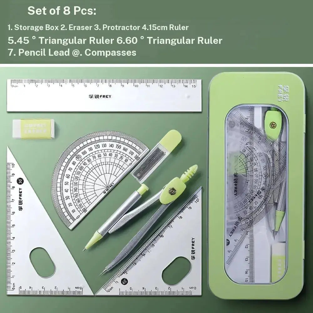 7pcs Compass Ruler Set, Measuring Instrument for Elementary and Middle School Students, Exam Essential Tools, Includes Protractor Straightedge Triangle Board