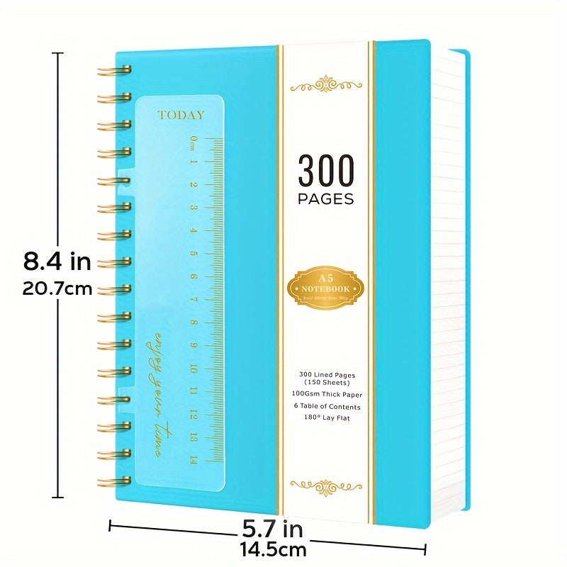 3 Pack Spiral Notebook Journal, A5 Hardcover Notebook with 300 Pages Paper, College Ruled Notebook with Ruler, PVC Cover Notepad for Women, 100GSM Thick Paper, 5.7" X 8.4", School Supplies