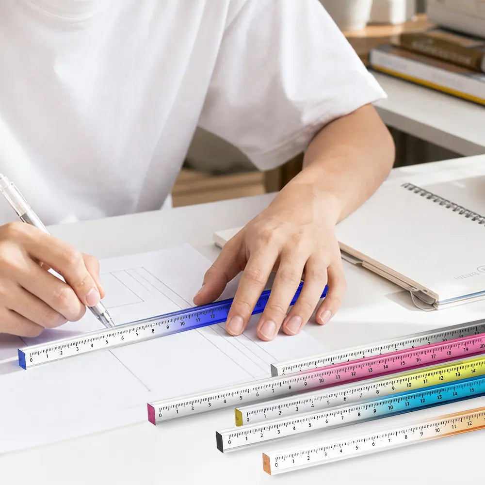 6 pieces of 20cm square plastic ruler, gradient transparent ruler, suitable for students, office staff, classroom learning, office drawing and measurement