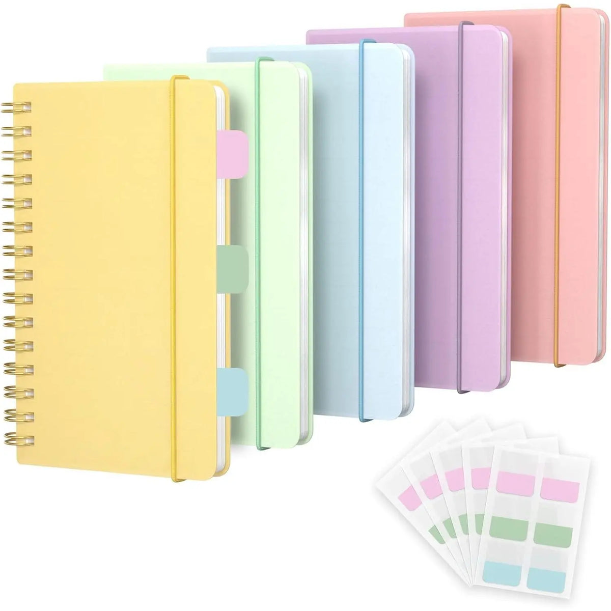 4 Pack 5x7 Small Spiral Notebook, Hardcover Spiral Journal Notebook with Removable Dividers Tabs, Note Books for Note Taking, Work, School, Cute Notebooks with Strap 50 Sheet