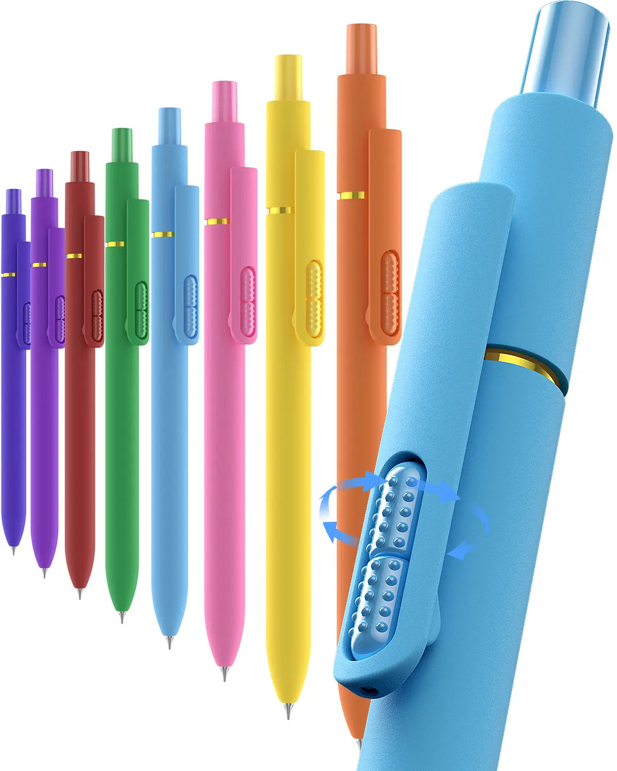 8Pcs Dopamine Colors Gel Pens - 0.5mm Fine Tip CS Twin-Ball Quick Dry Smooth Write, Rubber Grip Cute Aesthetic Fidget Clip Pens, Student Office Stationery Supplies, Back to School Must Haves