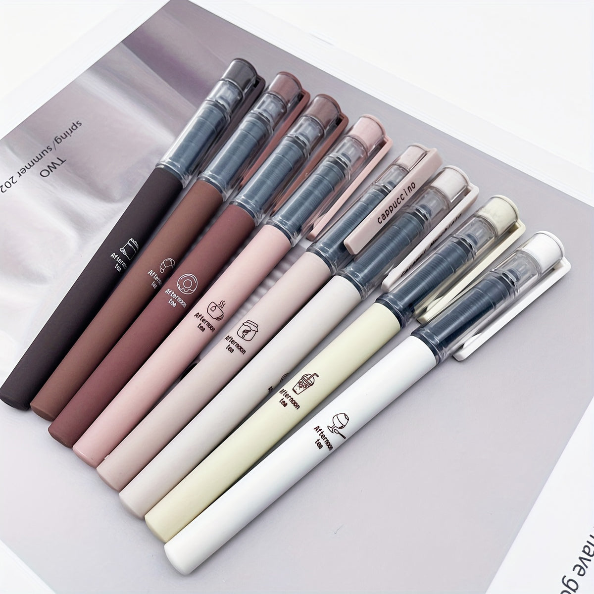 6pcs/8pcs Coffee Theme Liquid Quick-Drying Ink Gel Pens, No Smear Soft Touch Pens for Note Taking Drawing School& Office Supplies