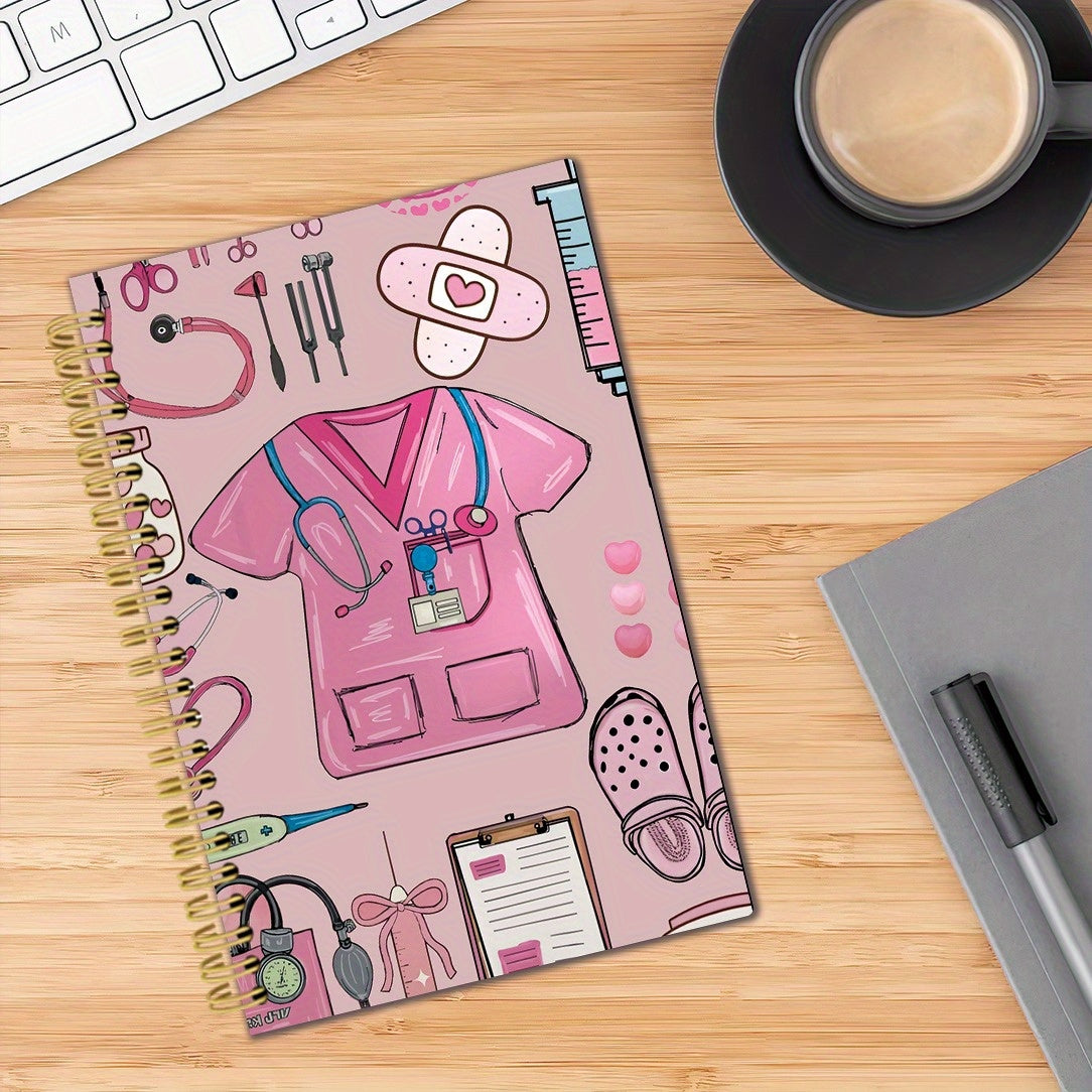 This Notebook Features a Pink Nurse-Themed Cover, Sized 5.5X8.3 Inches, Containing 50 Pages Designed for Smooth Writing, Perfect for Nurses to Document Patient Details. It Makes a Great Gift for Nursing Professionals
