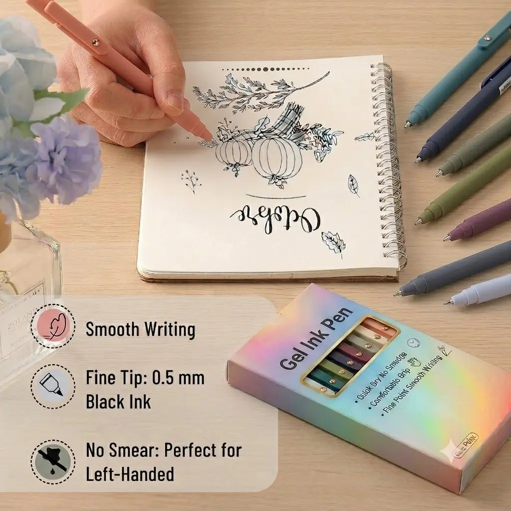 NOLUCK 8-Count 0.5 mm Medium Point Retractable Gel Pens, Black Ink, Click Action, Clip-On, Aesthetic Gradient Colors Design, Back to School Office Stationery, Christmas Gift for Bible Study Art Parties