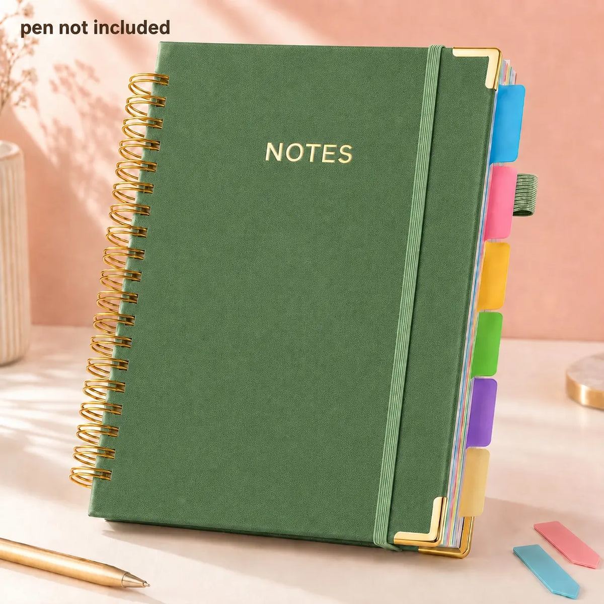 2026 Hardcover Spiral Notebook, 300 Pages, Leather, 5-Subject, 8x10 Inch, Removable Dividers, for Work, School, Travel, Study