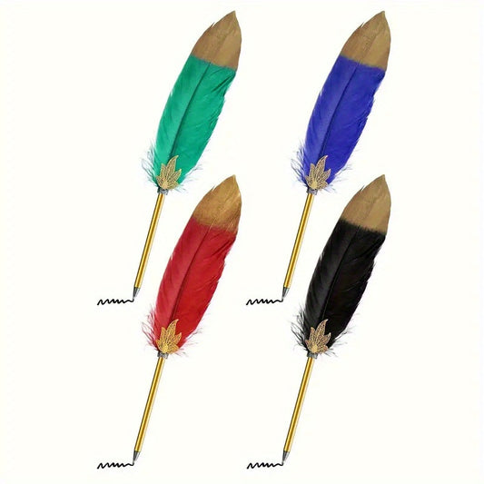1 Exquisite Feather Pen with Artificial Feathers, 0.7mm Refillable Ballpoint Pen, Vintage Style Writing Instrument for Office Use and Signatures | Creative Decorative Gift Pen for Back-to-School Season, Christmas & Holiday Stationery, Back to School, Styl