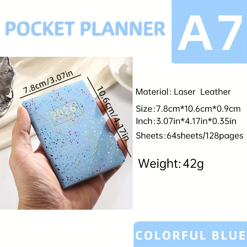 A7 Specification 2026 English Planner, Slim Weekly Planner, Starlight Color Mini Pocket Notebook, Daily Planner with Colorful Laser Cover, A7 Size: 3.07in X 4.17in