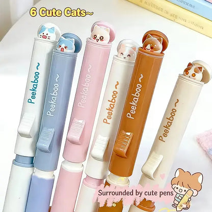 Noluck 6pcs Cute Kitten Click Ballpoint Pens, 0.5mm Black ST Refills, Quick-Drying Click Mechanism, Smooth Writing, Office Stationery, Office Accessories, College Supplies, Teenage Girls Gifts