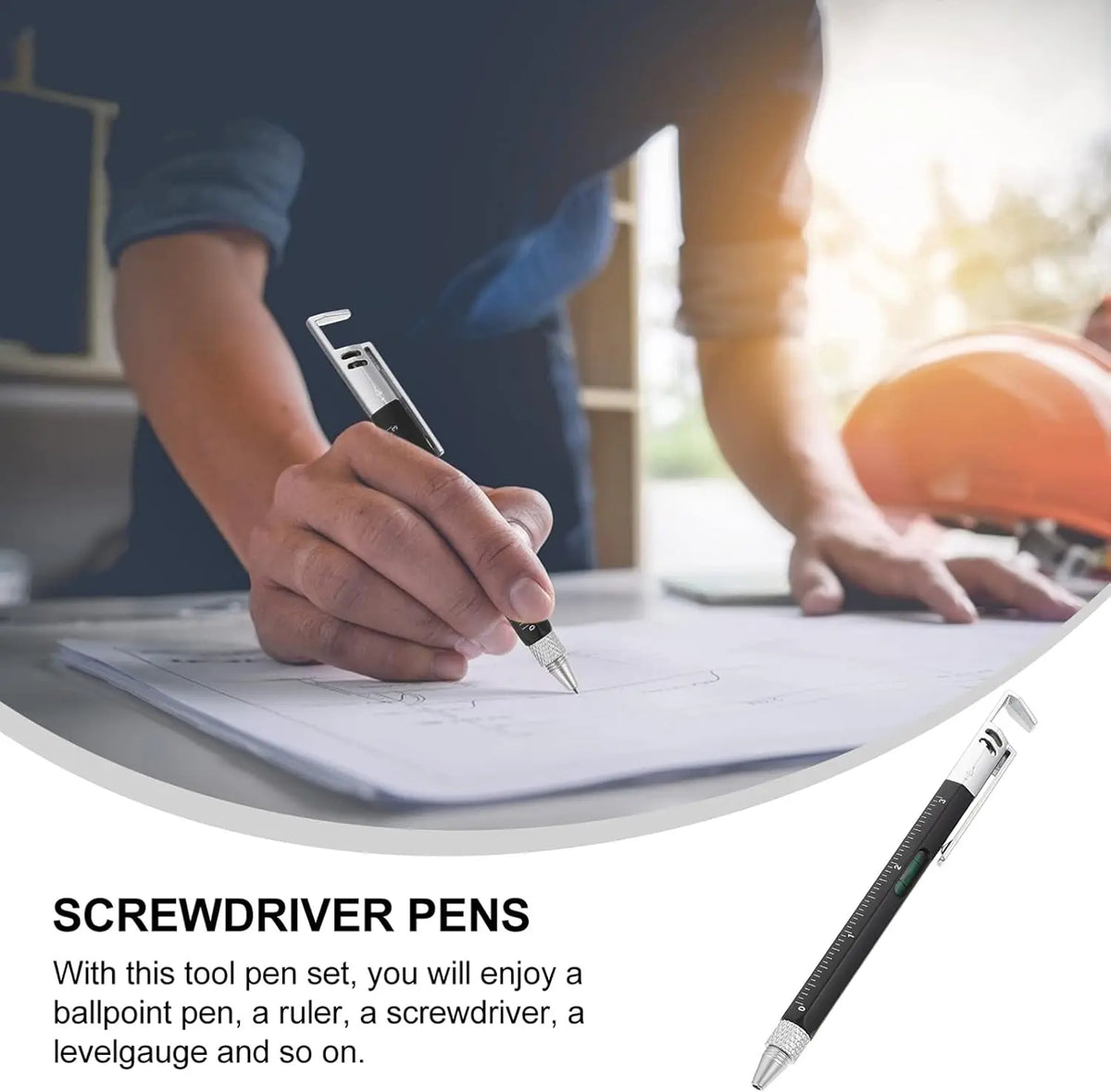 Silvery Portable and Compact 6-in-1 Multi-Tool Metal Ballpen Set - with Screwdriver, Ruler, Bottle Opener, Stylus, Phone Stand, 5 Refills, Smooth Handling - Office Stationery Accessory for Repairs, Assembly