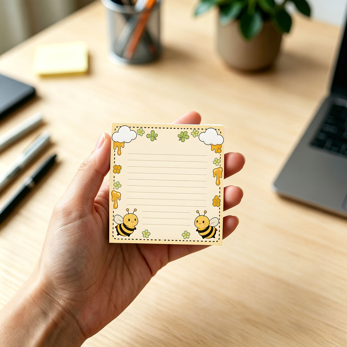 Daily Aesthetic Bee Pattern Memo Pad - Versatile Lined Notebook for Students, Journaling & Reminders